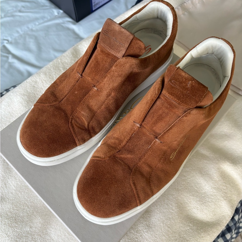 Santoni  - Brown Suede Sneakers with Laceless Design size US 10.5/UK 9.5